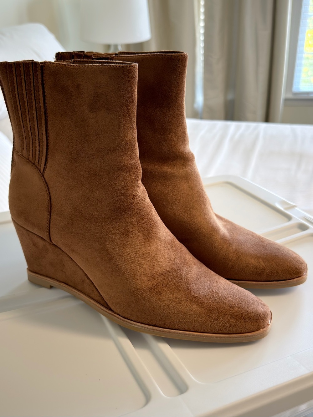 Dolce Vita Tan Suede Wedge Ankle Boots